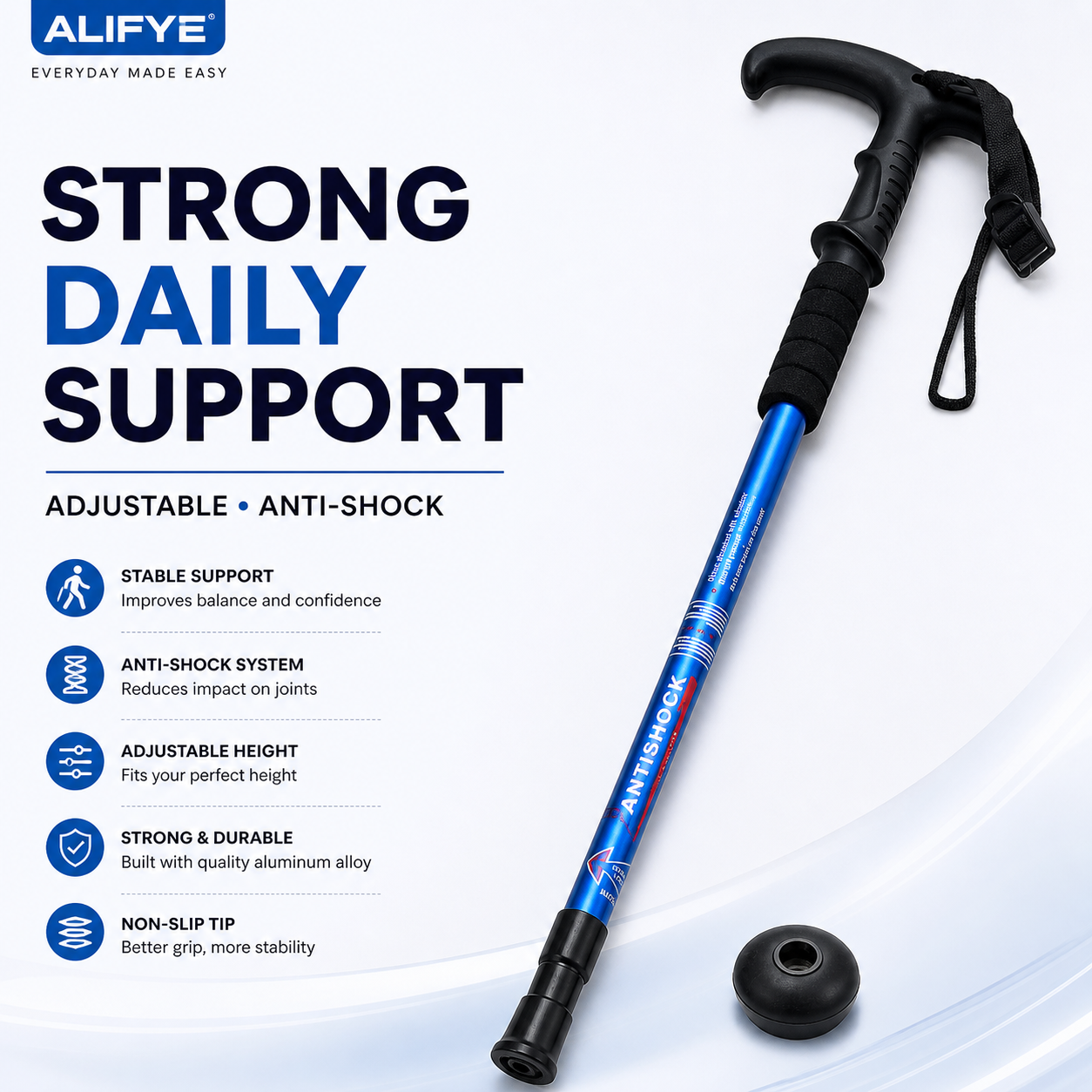 Adjustable Anti-Shock Walking Stick with Handle Grip – Telescopic Hiking & Support Cane