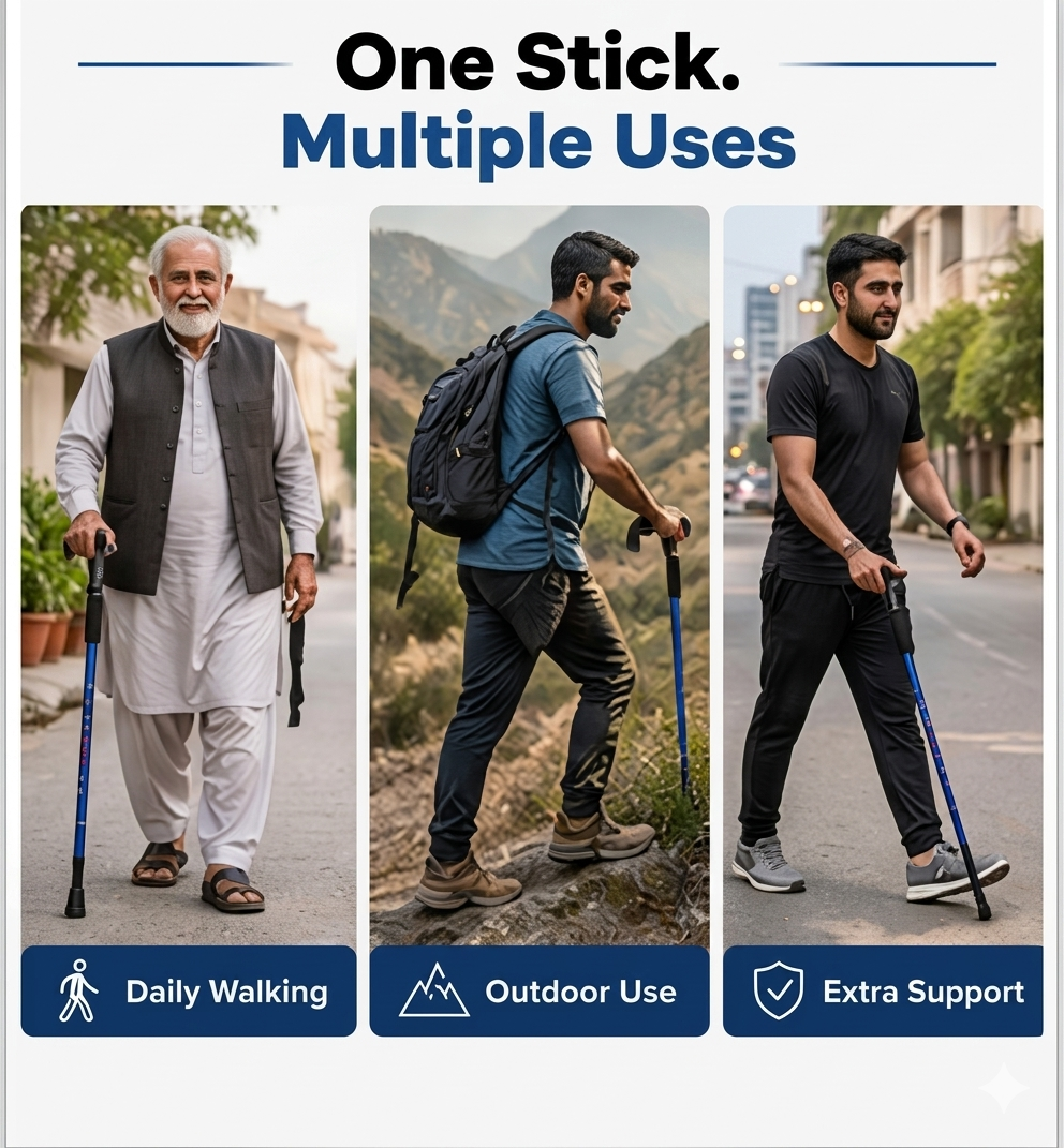 Adjustable Anti-Shock Walking Stick with Handle Grip – Telescopic Hiking & Support Cane