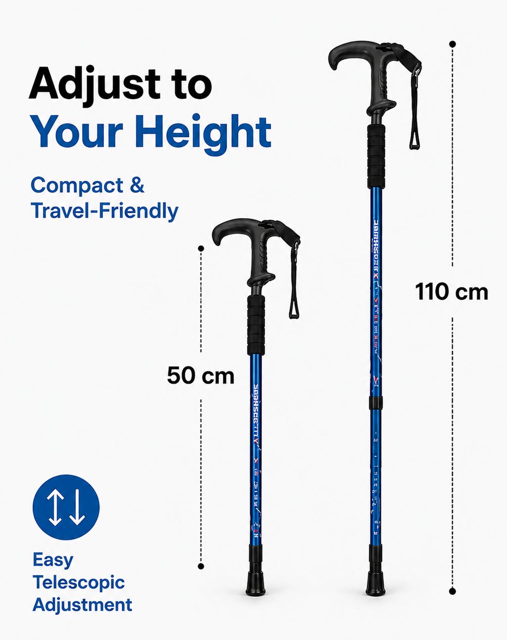 Adjustable Anti-Shock Walking Stick with Handle Grip – Telescopic Hiking & Support Cane