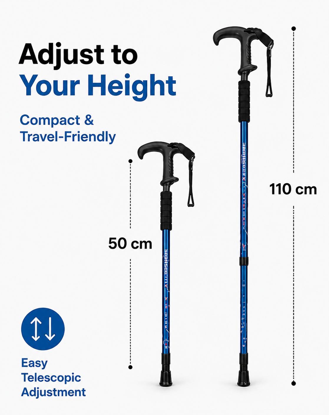 Adjustable Anti-Shock Walking Stick with Handle Grip – Telescopic Hiking & Support Cane