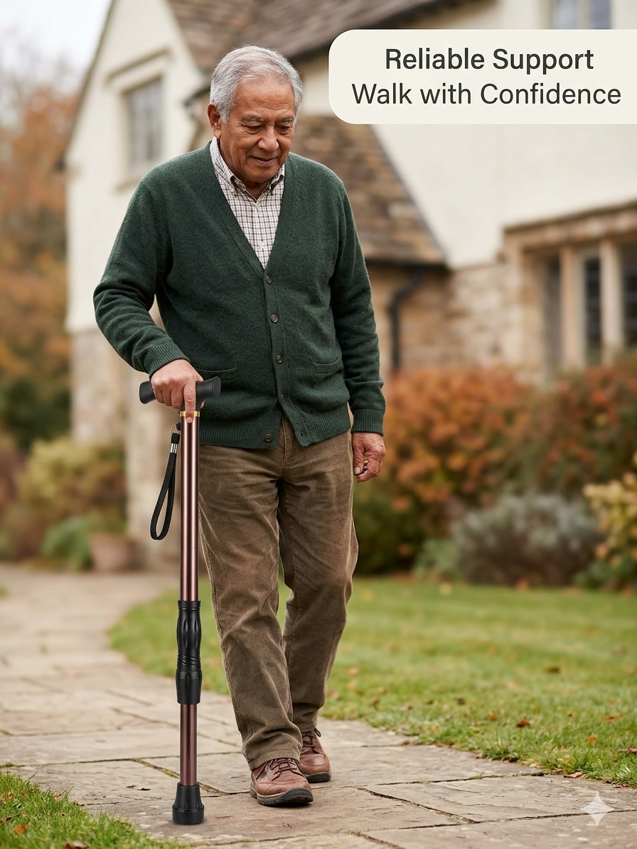 Adjustable Walking Support Cane with Strap (Heavy-Duty Stability Stick)