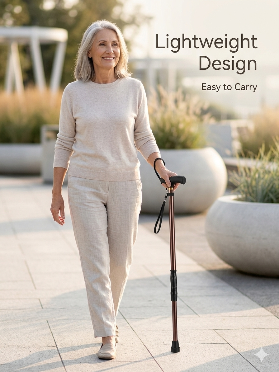 Adjustable Walking Support Cane with Strap (Heavy-Duty Stability Stick)