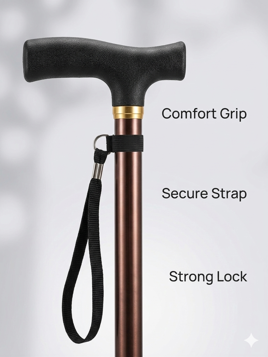 Adjustable Walking Support Cane with Strap (Heavy-Duty Stability Stick)