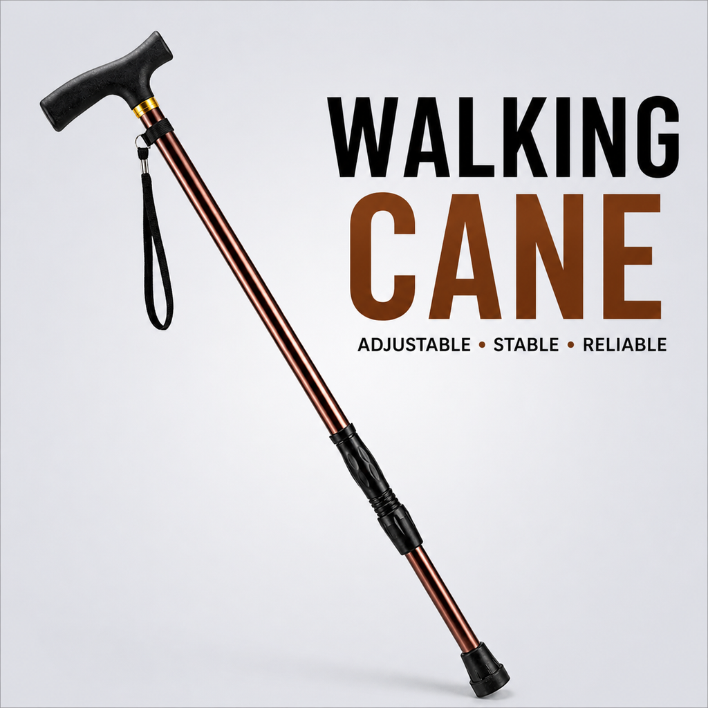 Adjustable Walking Support Cane with Strap (Heavy-Duty Stability Stick)