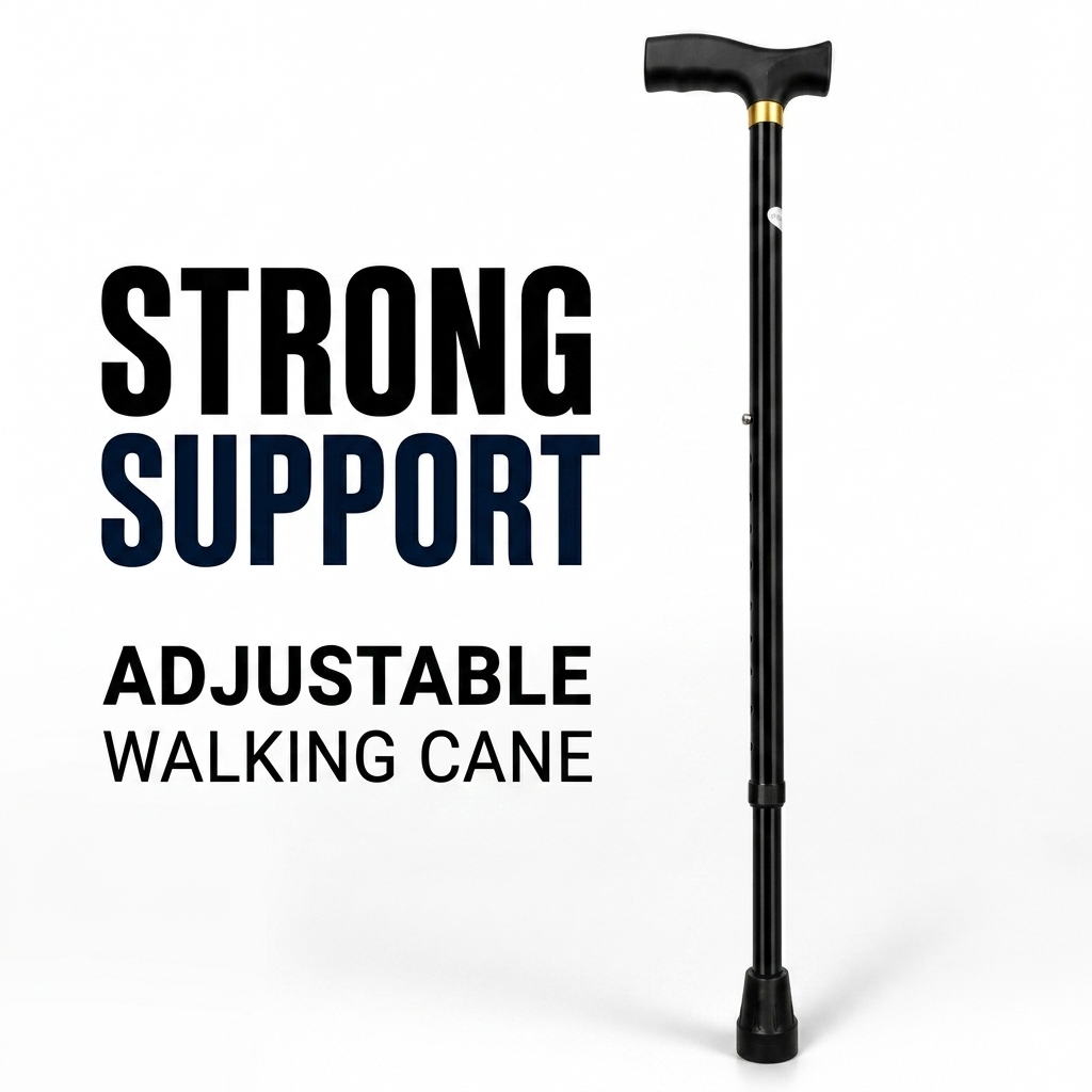 Aluminium Adjustable Walking Cane with Comfort Grip for Hikers, Patients, Elderly