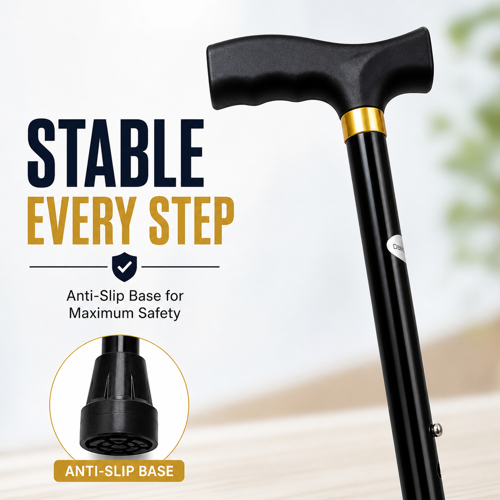 Aluminium Adjustable Walking Cane with Comfort Grip for Hikers, Patients, Elderly