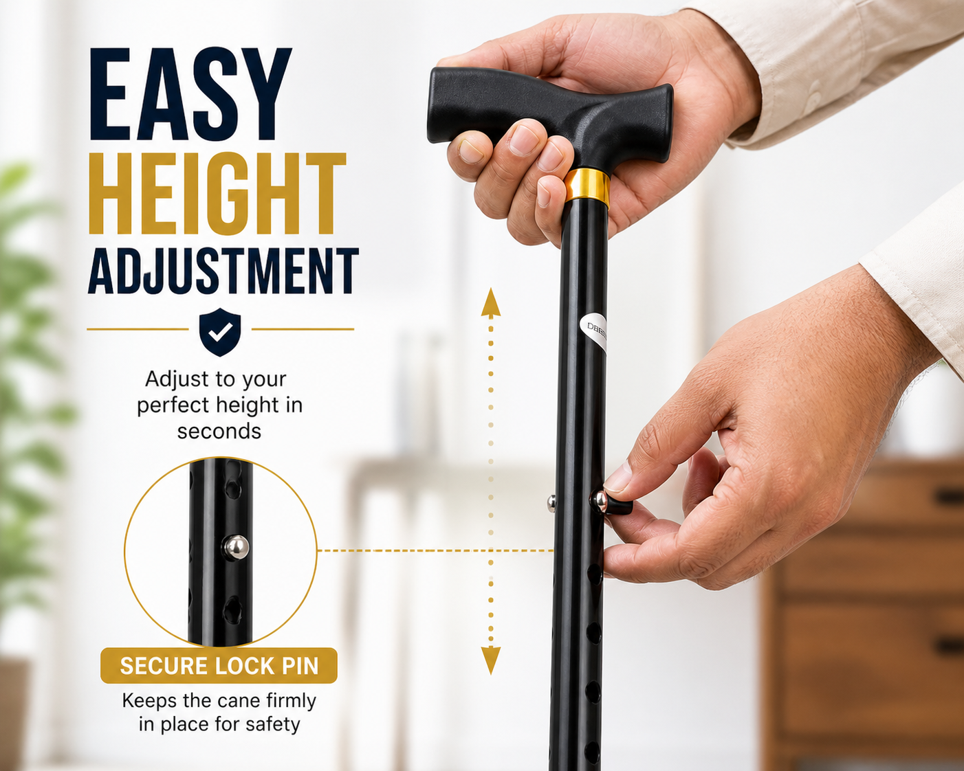 Aluminium Adjustable Walking Cane with Comfort Grip for Hikers, Patients, Elderly