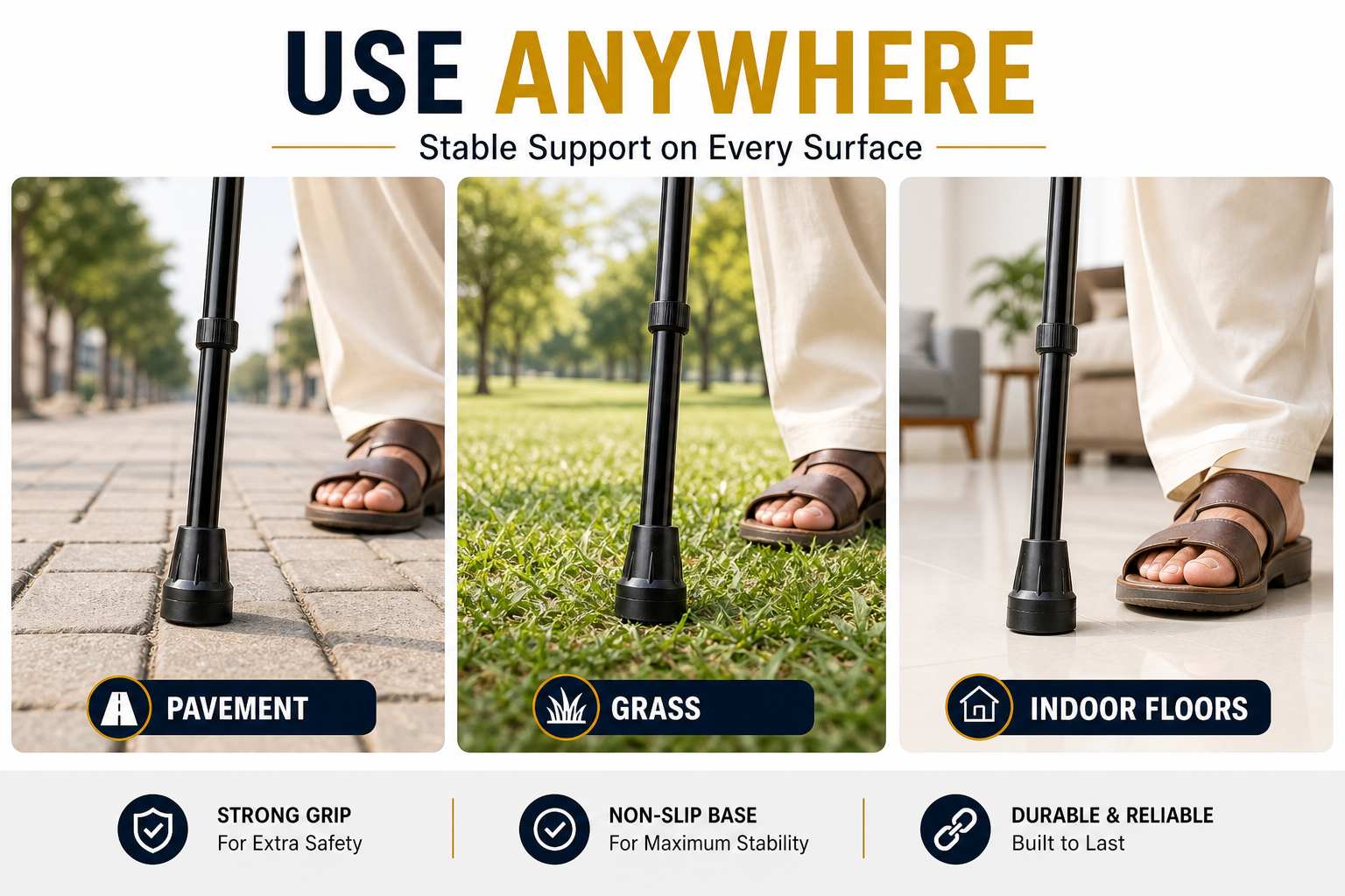 Aluminium Adjustable Walking Cane with Comfort Grip for Hikers, Patients, Elderly
