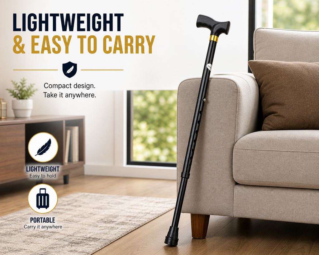 Aluminium Adjustable Walking Cane with Comfort Grip for Hikers, Patients, Elderly