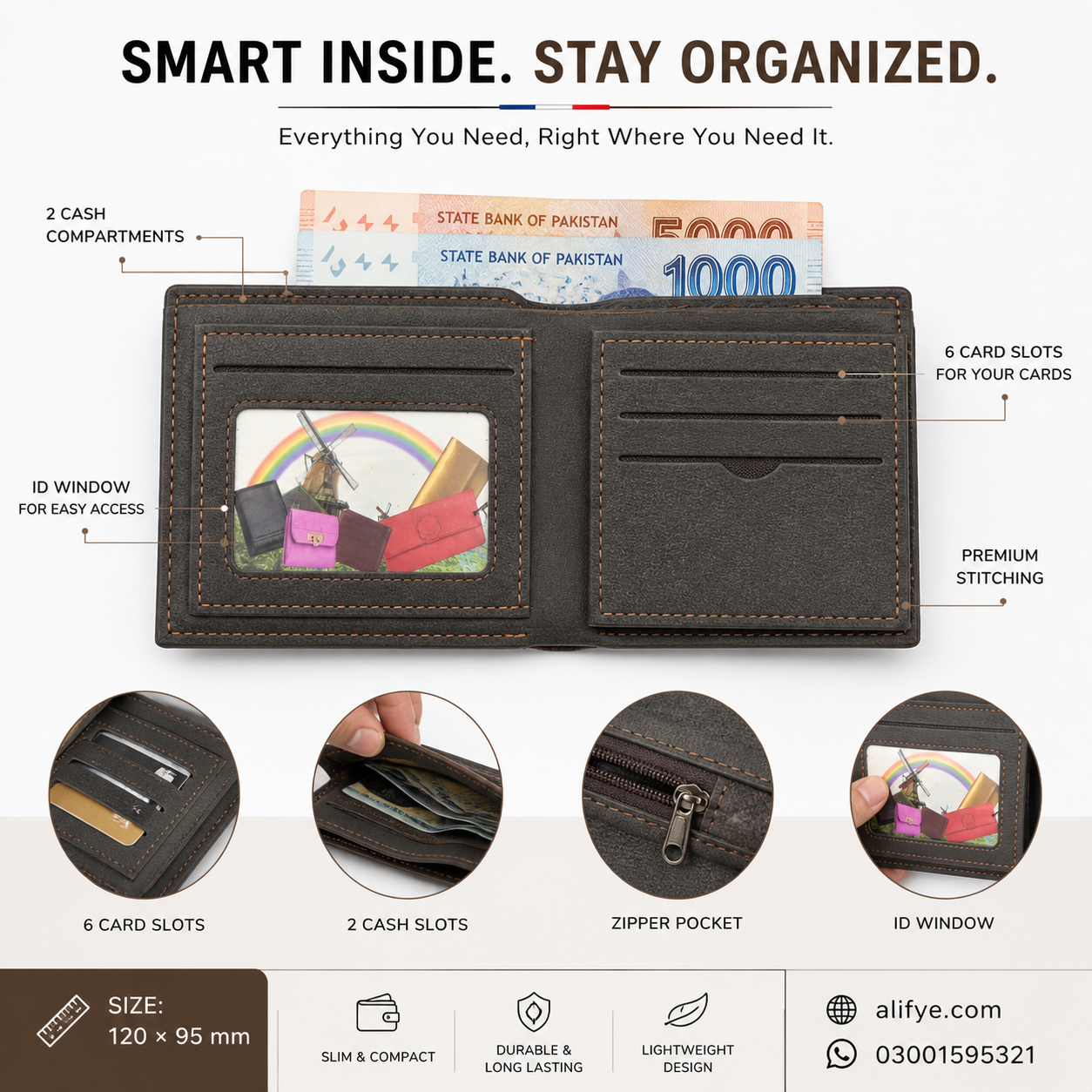 Vintage Slim Bifold Wallet for Men – Compact Design with Zipper Pocket