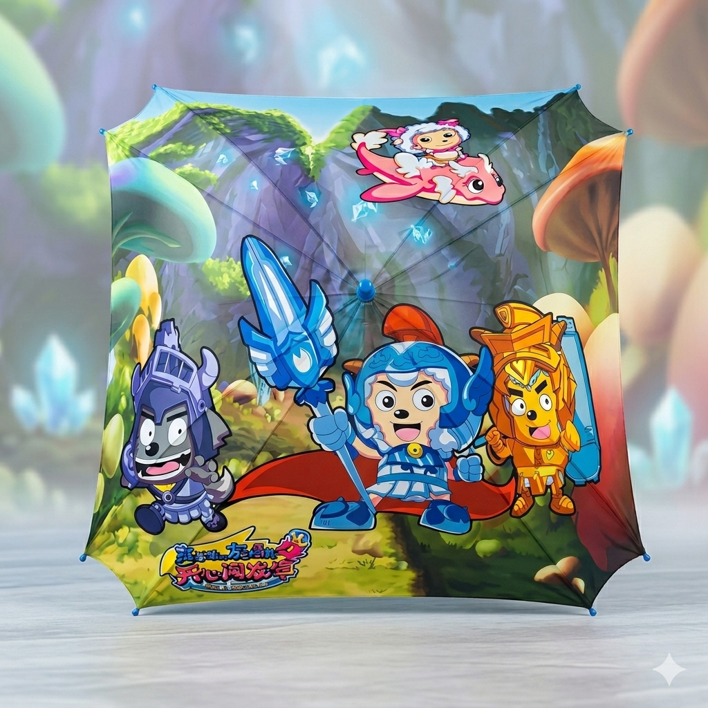 Kids Square Cartoon Umbrella with Corner Cut Design – Steel Frame Waterproof Umbrella for Boys & Girls