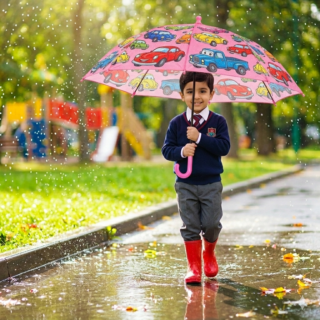 Kids Cartoon Umbrella with Safety Whistle – Sun & Rain Protection for Boys & Girls (30 inch)