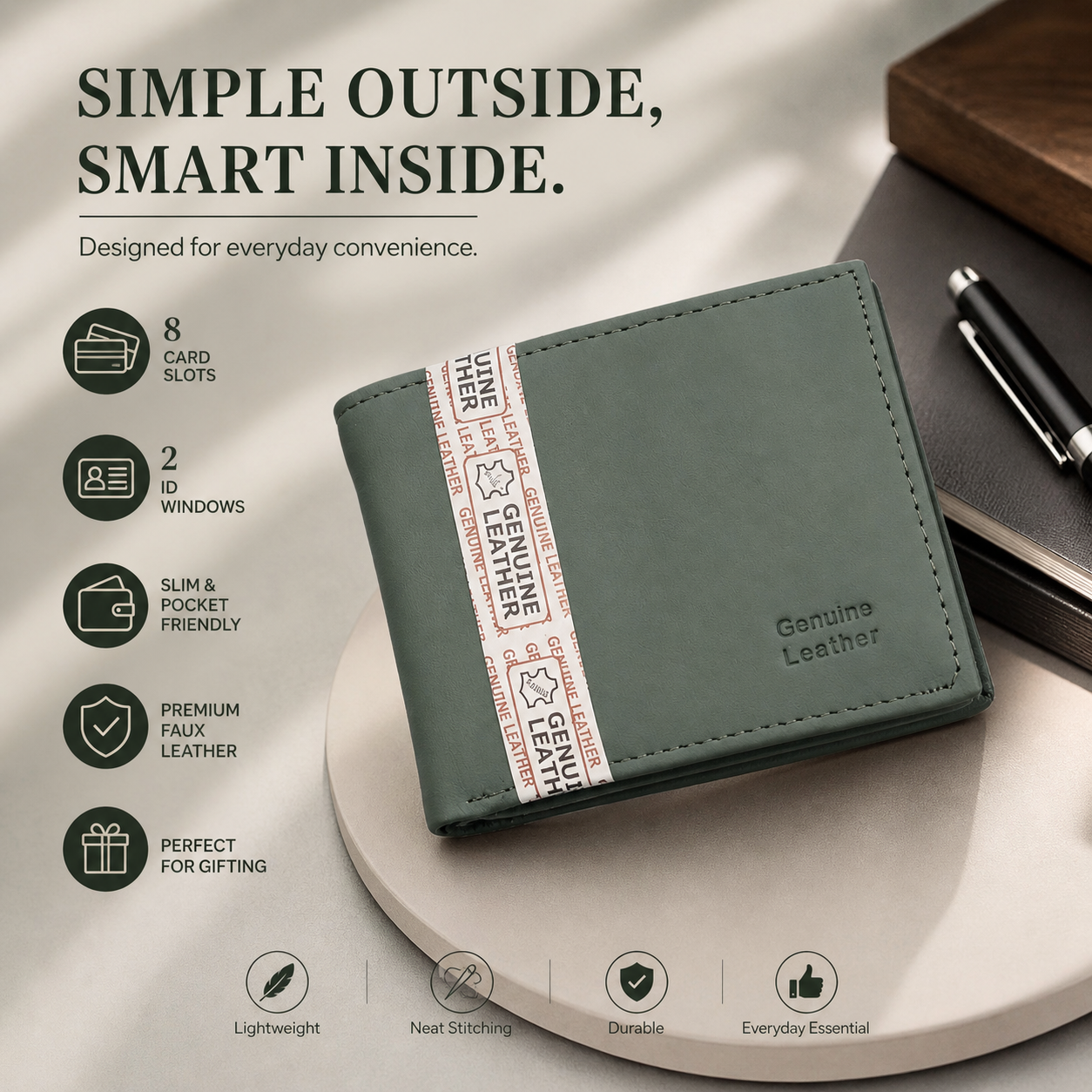 Men’s Faux Leather Bifold Wallet with ID Windows