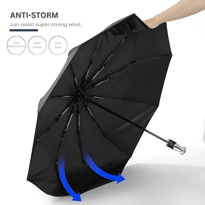 Premium 10-Rib Windproof Automatic Folding Umbrella – Compact Travel Umbrella
