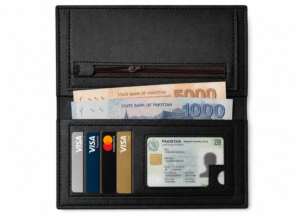 Premium Long Bifold Faux Leather Wallet for Men – Slim Multi-Compartment Organizer
