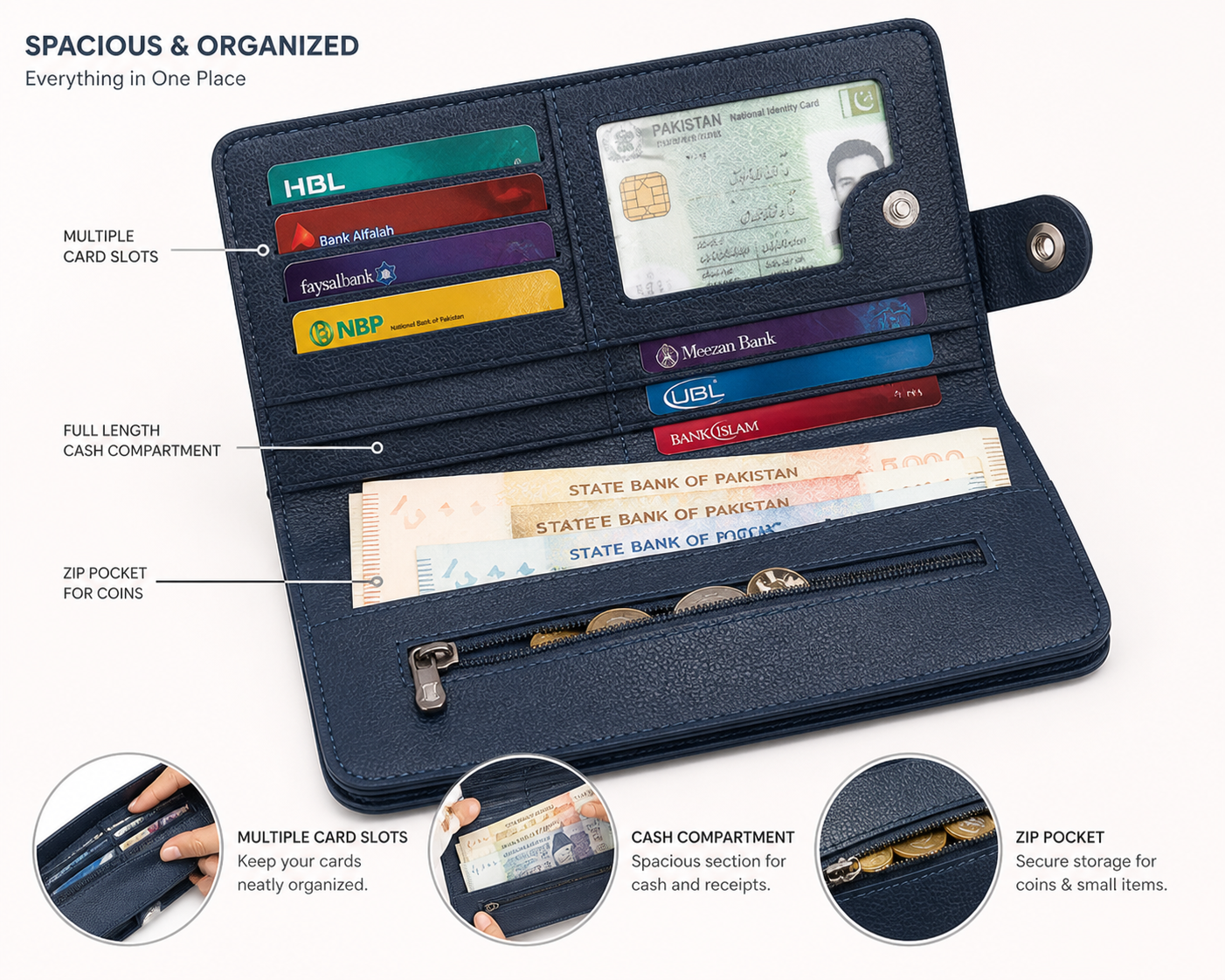Premium Long PU Leather Wallet – Multi-Card Clutch