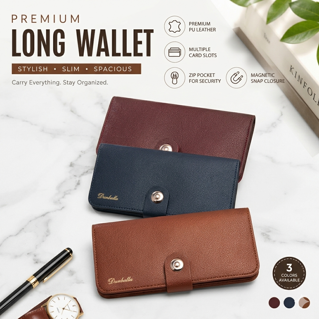 Premium Long PU Leather Wallet – Multi-Card Clutch