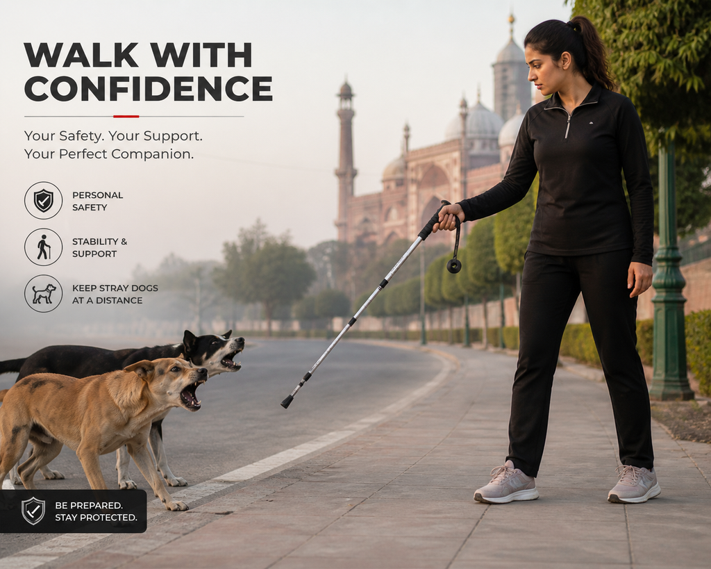 Trekking Pole -  Walking Stick (Adjustable, Anti-Shock, Telescopic) - 4-Section Aluminum Alloy