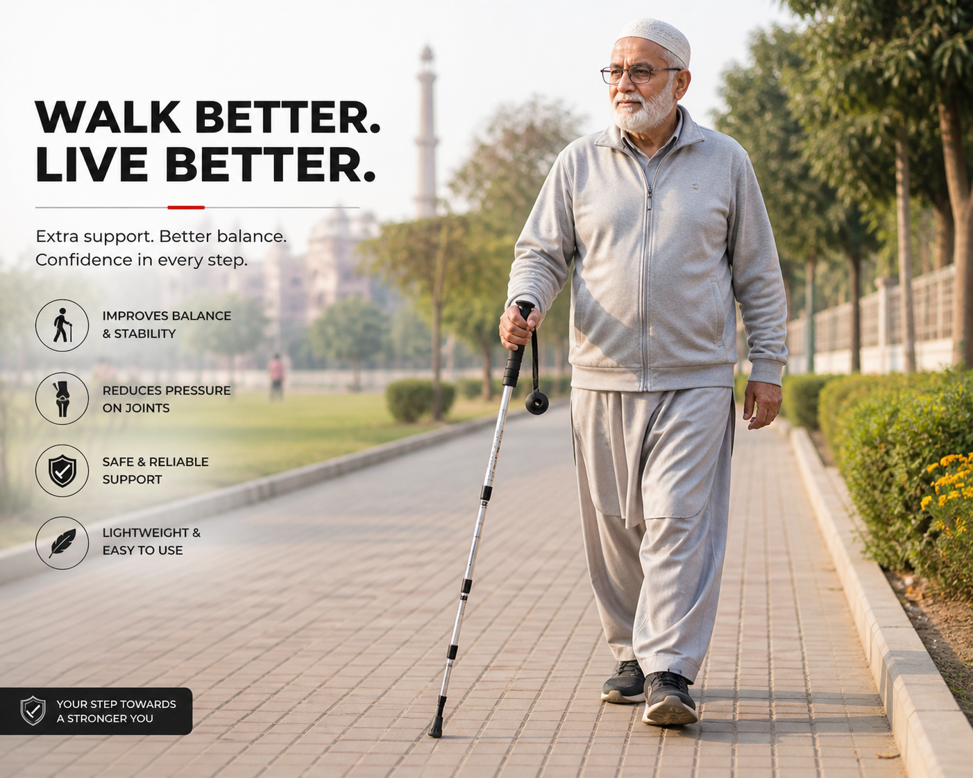 Trekking Pole -  Walking Stick (Adjustable, Anti-Shock, Telescopic) - 4-Section Aluminum Alloy