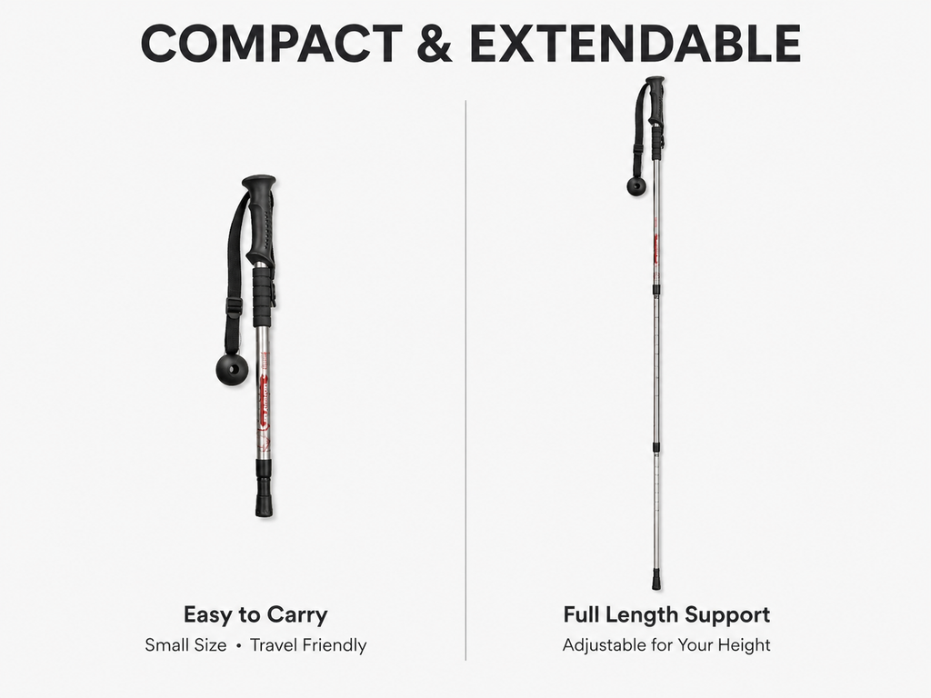 Trekking Pole -  Walking Stick (Adjustable, Anti-Shock, Telescopic) - 4-Section Aluminum Alloy