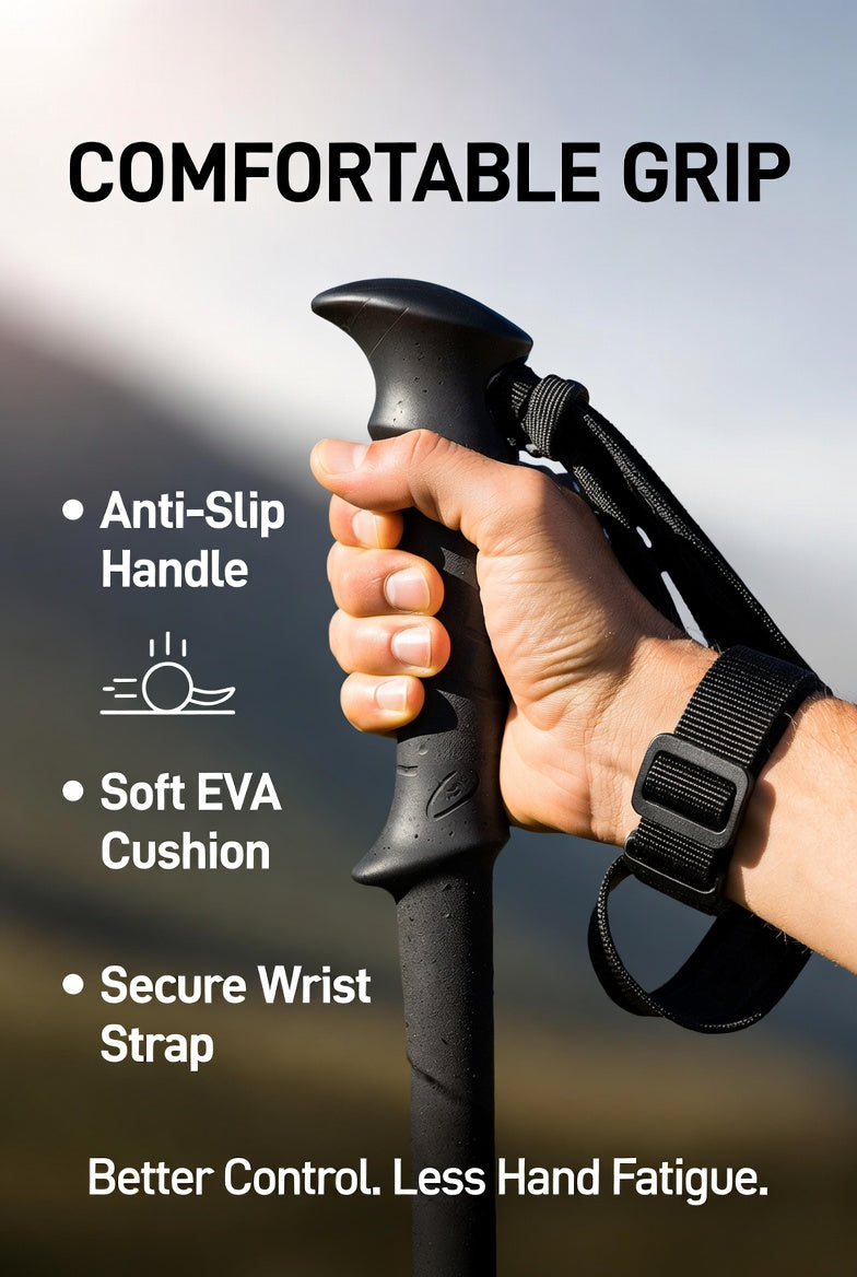 Trekking Pole -  Walking Stick (Adjustable, Anti-Shock, Telescopic) - 4-Section Aluminum Alloy