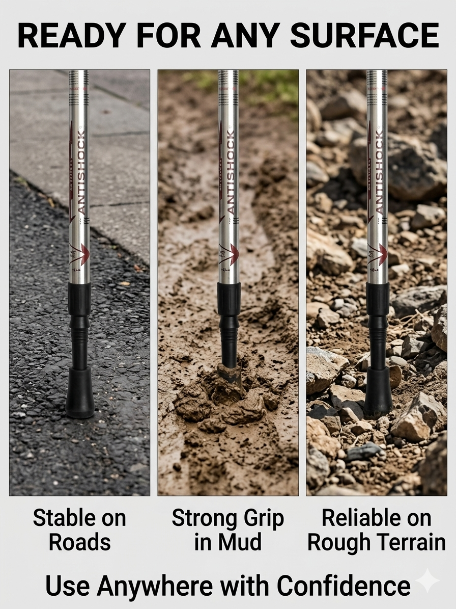 Trekking Pole -  Walking Stick (Adjustable, Anti-Shock, Telescopic) - 4-Section Aluminum Alloy