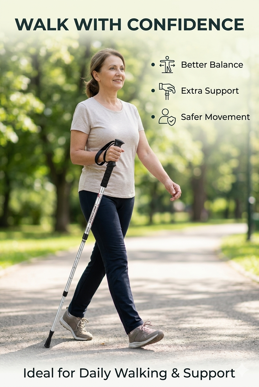 Trekking Pole -  Walking Stick (Adjustable, Anti-Shock, Telescopic) - 4-Section Aluminum Alloy