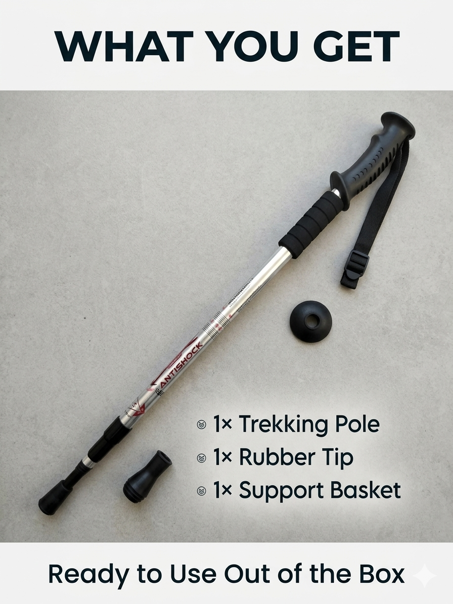 Trekking Pole -  Walking Stick (Adjustable, Anti-Shock, Telescopic) - 4-Section Aluminum Alloy