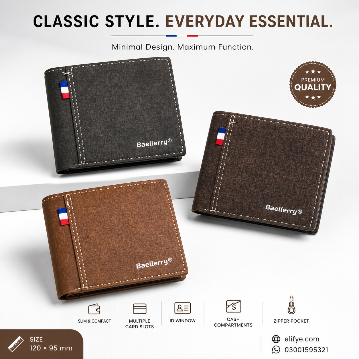 Vintage Slim Bifold Wallet for Men – Compact Design with Zipper Pocket