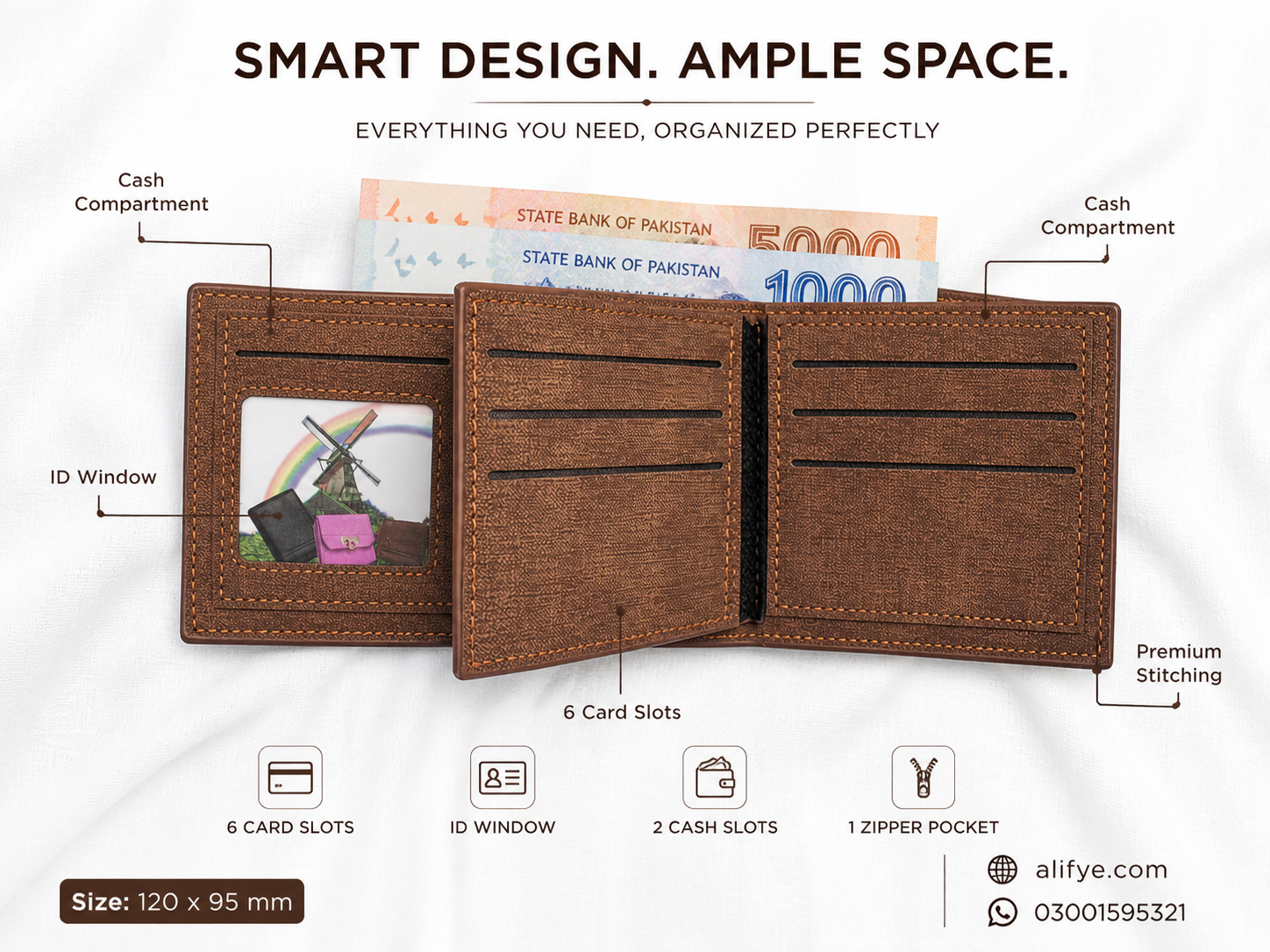 Vintage Patchwork Slim Bifold Wallet for Men – Textured Leather Finish with Zipper Pocket