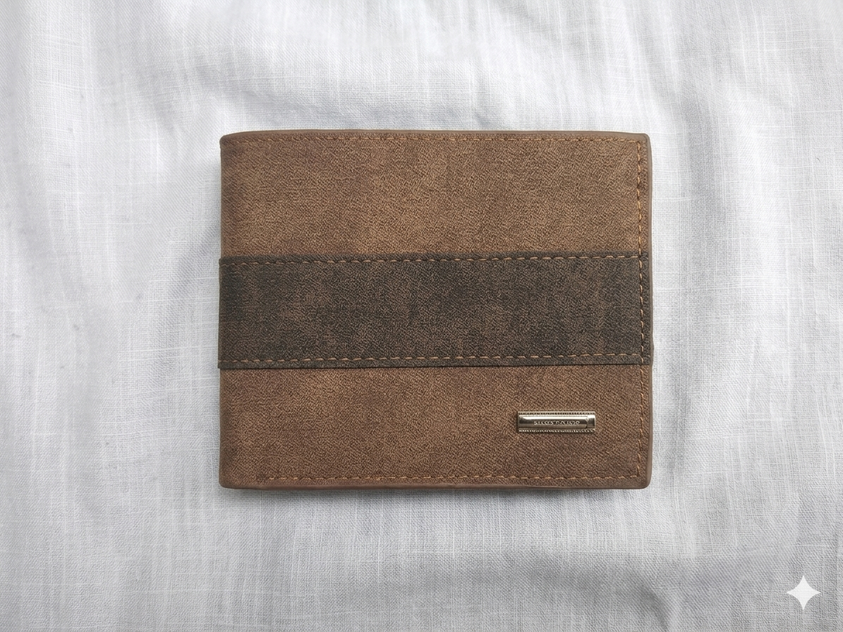 Vintage Patchwork Slim Bifold Wallet for Men – Textured Leather Finish with Zipper Pocket