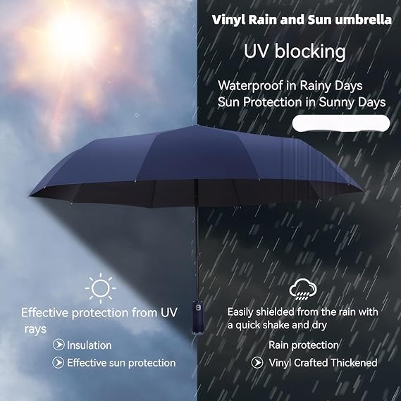 LED Automatic Folding Umbrella with Flashlight – Windproof UV Protection Travel Umbrella (10-Rib Strong Frame)