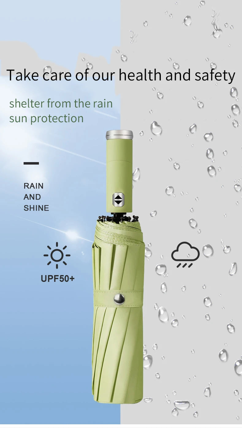 LED Automatic Folding Umbrella with Flashlight – Windproof UV Protection Travel Umbrella (10-Rib Strong Frame)