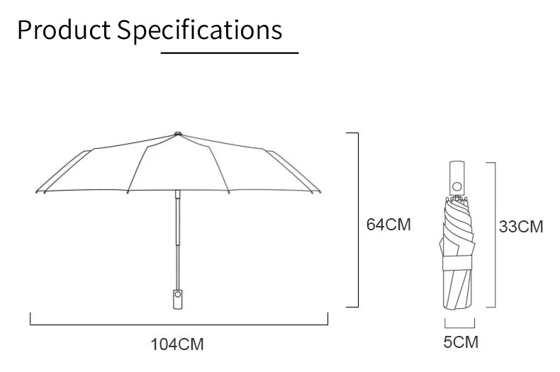 LED Automatic Folding Umbrella with Flashlight – Windproof UV Protection Travel Umbrella (10-Rib Strong Frame)