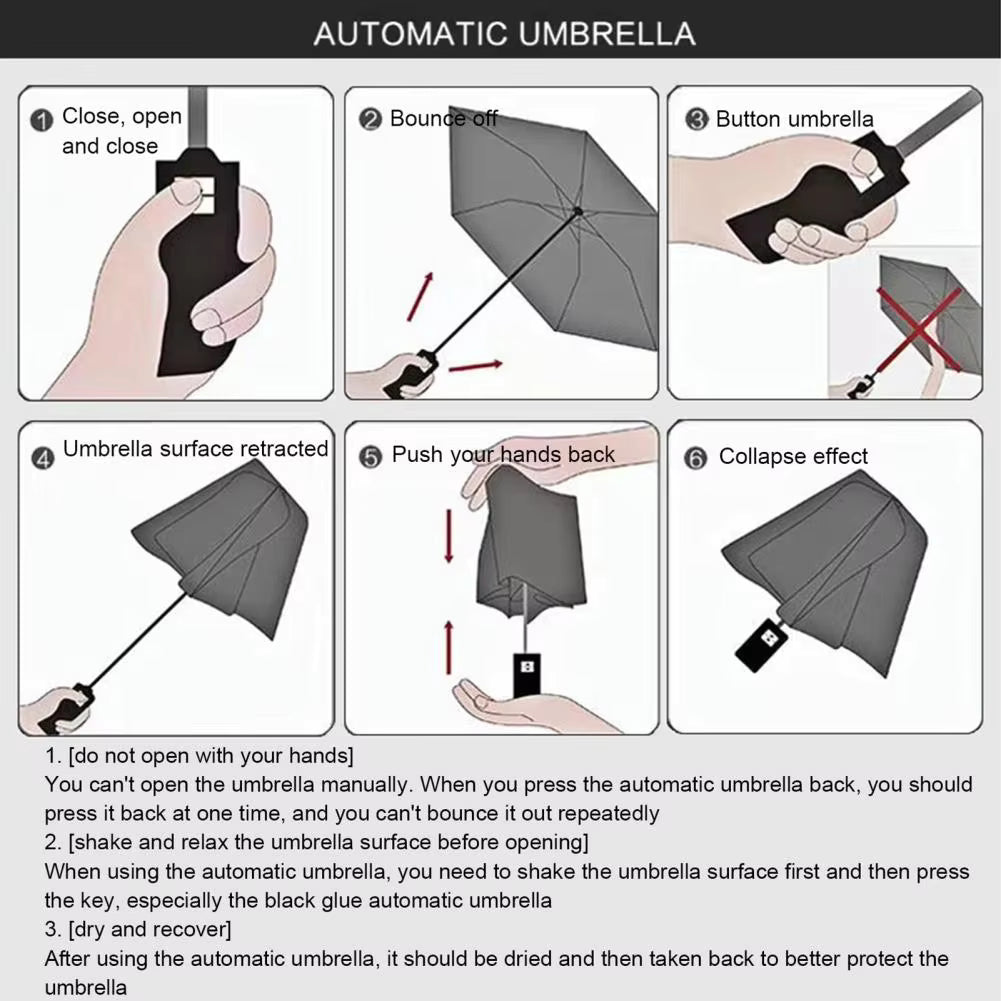 LED Automatic Folding Umbrella with Flashlight – Windproof UV Protection Travel Umbrella (10-Rib Strong Frame)